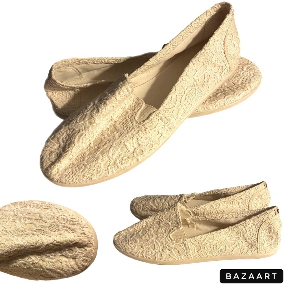 EUC AIRWALK Flats, Sz 11, Neutral, Cream, Crochet, Lace, Floral, Soft